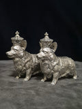 Pair of Vintage Continental Silver Royal Corgi Crown-Top Scent Bottles