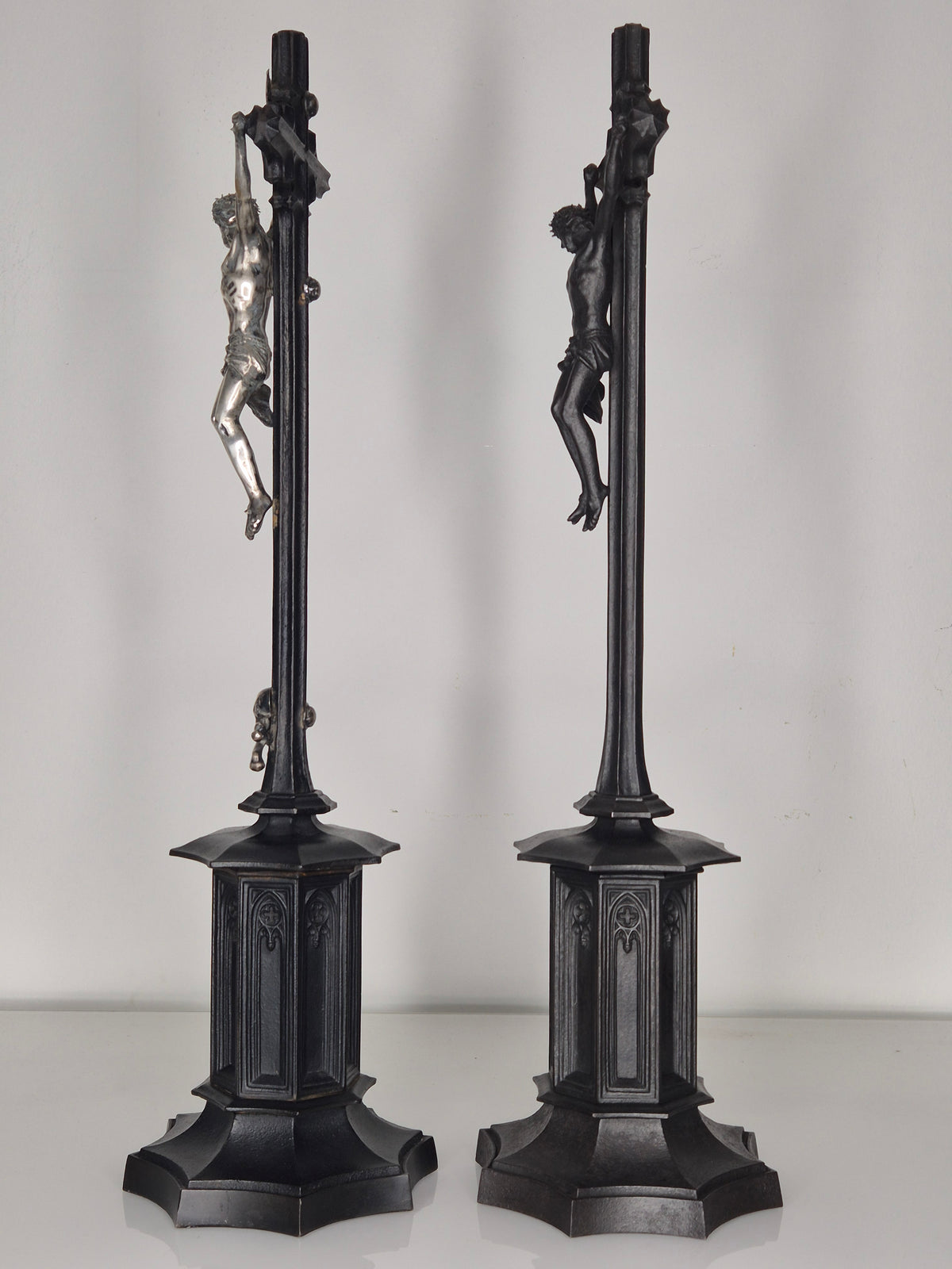Pair Of Berlin Iron Neo Gothic Crucifixes C.1865 From The Royal Prussian SaynerHütte