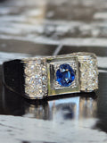 1940's Tank Ring 14K White Gold Sapphire & Diamond